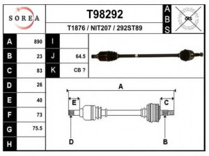 EAI T98292 kardaninis velenas 
 Ratų pavara -> Kardaninis velenas
39100AY10A