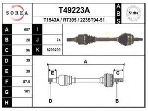 EAI T49223A kardaninis velenas 
 Ratų pavara -> Kardaninis velenas
8200164147, 8200299844, 8200477656