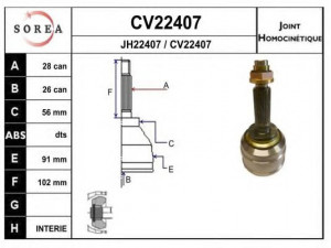 EAI CV22407K jungčių komplektas, kardaninis velenas