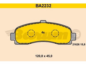 BARUM BA2232 stabdžių trinkelių rinkinys, diskinis stabdys 
 Techninės priežiūros dalys -> Papildomas remontas
41060-6F625, 41060-6F626, 41060-99B25