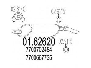 MTS 01.62620 galinis duslintuvas 
 Išmetimo sistema -> Duslintuvas
7700667735, 7700702484