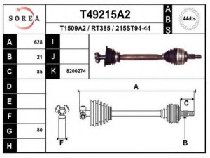 EAI T49215A2 kardaninis velenas 
 Ratų pavara -> Kardaninis velenas
3910100QAU, 8200236091, 8200236092