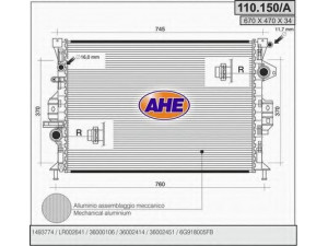 AHE 110.150/A radiatorius, variklio aušinimas 
 Aušinimo sistema -> Radiatorius/alyvos aušintuvas -> Radiatorius/dalys
6G918005FB