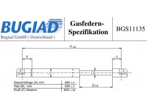 BUGIAD BGS11135 dujinė spyruoklė, bagažinė 
 Priedai -> Bagažinė/pakrovimo skyrius
8731 N9, 9654438680