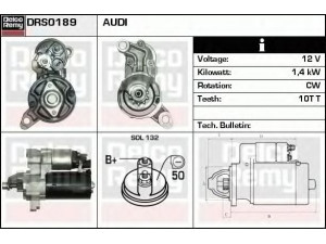 DELCO REMY DRS0189 starteris 
 Elektros įranga -> Starterio sistema -> Starteris
079911021B, 079911021BX, 079911021C