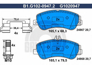 GALFER B1.G102-0947.2 stabdžių trinkelių rinkinys, diskinis stabdys 
 Techninės priežiūros dalys -> Papildomas remontas
005 420 48 20, 005 420 63 20, 005 420 92 20