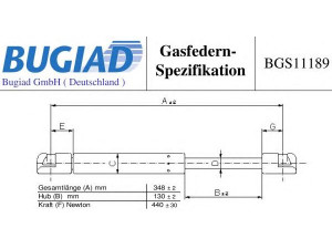 BUGIAD BGS11189 dujinė spyruoklė, bagažinė 
 Priedai -> Bagažinė/pakrovimo skyrius
1707500036, A1707500036