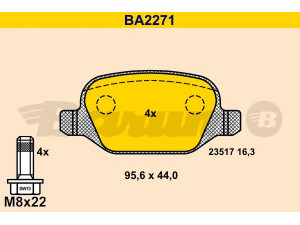BARUM BA2271 stabdžių trinkelių rinkinys, diskinis stabdys 
 Techninės priežiūros dalys -> Papildomas remontas
77362275, 77362276, 77362675, 77363341