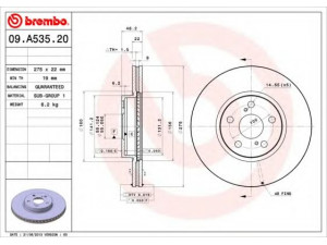 BREMBO 09.A535.20 stabdžių diskas 
 Dviratė transporto priemonės -> Stabdžių sistema -> Stabdžių diskai / priedai
4351212710, 4351202240, 4351202270