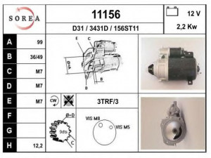 EAI 11156 starteris 
 Elektros įranga -> Starterio sistema -> Starteris
5490926R, 95493014R, 95493072R