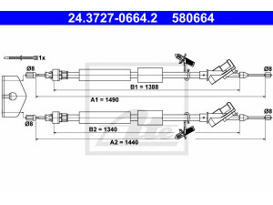 ATE 24.3727-0664.2 trosas, stovėjimo stabdys 
 Stabdžių sistema -> Valdymo svirtys/trosai
1431308, 1492822, 1525803, 3M51-2A603-EB