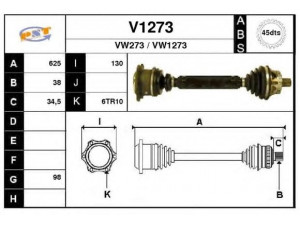 SNRA V1273 kardaninis velenas 
 Ratų pavara -> Kardaninis velenas
4B0407271C, 8D0407272BB, 8D0407272AJ
