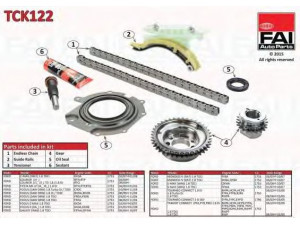 FAI AutoParts TCK122 pavaros grandinės komplektas 
 Variklis -> Variklio uždegimo laiko reguliavimo kontrolė -> Sinchronizavimo grandinė/įtempiklis/kreiptuvas -> Pavaros grandinės komplektas
1198056