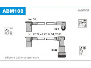 JANMOR ABM108 uždegimo laido komplektas 
 Kibirkšties / kaitinamasis uždegimas -> Uždegimo laidai/jungtys
92860906101, 92860906108