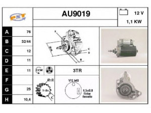 SNRA AU9019 starteris 
 Elektros įranga -> Starterio sistema -> Starteris
95VW11000BA, 95VW11000BB, 020911023A