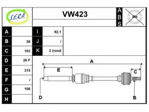 SERA VW423 kardaninis velenas 
 Ratų pavara -> Kardaninis velenas
7H0407272AP