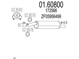 MTS 01.60800 vidurinis duslintuvas 
 Išmetimo sistema -> Duslintuvas
172566, ZF05956499, ZF07654356