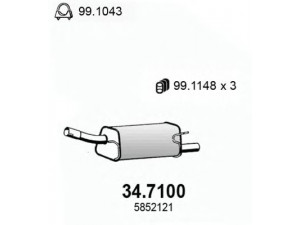 ASSO 34.7100 galinis duslintuvas 
 Išmetimo sistema -> Duslintuvas
13126164, 5852121, 5852280, 9129831