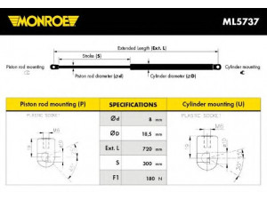 MONROE ML5737 dujinė spyruoklė, gaubtas 
 Kėbulas -> Dujinės spyruoklės
4F0823359, 4F0823359A