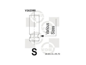 BGA V162390 įleidimo vožtuvas 
 Variklis -> Variklio uždegimo laiko reguliavimo kontrolė -> Vožtuvų eilė -> Vožtuvai/dalys