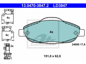 ATE 13.0470-3847.2 stabdžių trinkelių rinkinys, diskinis stabdys 
 Techninės priežiūros dalys -> Papildomas remontas
4253 93, 4254 26