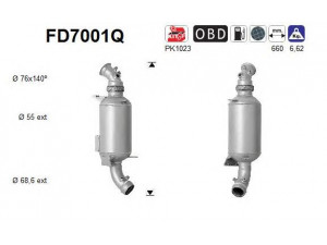 AS FD7001Q suodžių / kietųjų dalelių filtras, išmetimo sistema 
 Išmetimo sistema -> Suodžių/dalelių filtras
2E0254700GX