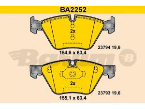 BARUM BA2252 stabdžių trinkelių rinkinys, diskinis stabdys 
 Techninės priežiūros dalys -> Papildomas remontas
34 11 2 339 267, 34 11 2 339 268