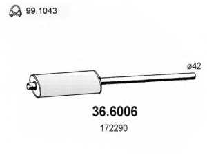 ASSO 36.6006 vidurinis duslintuvas 
 Išmetimo sistema -> Duslintuvas
172290, 9750453880, 172290, 9750453880