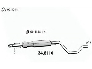 ASSO 34.6110 vidurinis duslintuvas 
 Išmetimo sistema -> Duslintuvas
13184014, 5852195, 5852476, 93335163