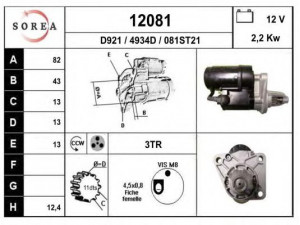 EAI 12081 starteris 
 Elektros įranga -> Starterio sistema -> Starteris
OK60118400, OK60A18400