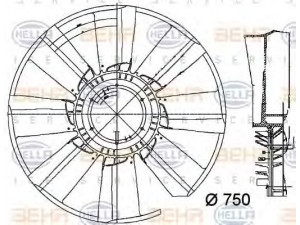 HELLA 8MV 376 756-081 ventiliatoriaus ratas, variklio aušinimas 
 Aušinimo sistema -> Radiatoriaus ventiliatorius
003 205 45 06, A 003 205 45 06