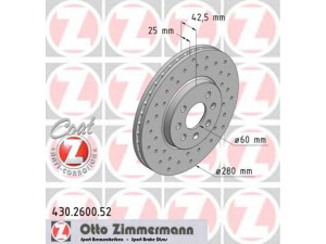 ZIMMERMANN 430.2600.52 stabdžių diskas 
 Dviratė transporto priemonės -> Stabdžių sistema -> Stabdžių diskai / priedai
569 006, 93 175 376