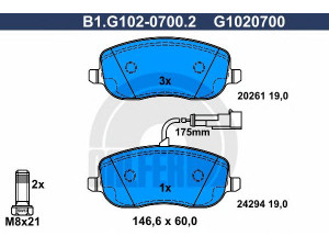 GALFER B1.G102-0700.2 stabdžių trinkelių rinkinys, diskinis stabdys 
 Techninės priežiūros dalys -> Papildomas remontas
71772217, 77363627