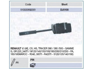 MAGNETI MARELLI 510033692001 vairo kolonėlės jungiklis 
 Vidaus įranga -> Rankinės/kojinės svirties sistema
5000462573