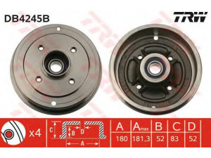 TRW DB4245B stabdžių būgnas 
 Stabdžių sistema -> Būgninis stabdys -> Stabdžių būgnas
7700419824, 7700419824