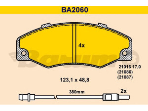 BARUM BA2060 stabdžių trinkelių rinkinys, diskinis stabdys 
 Techninės priežiūros dalys -> Papildomas remontas
77 01 202 481, 77 01 202 785, 77 01 202 815