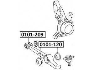 ASVA 0101-120 valdymo svirties/išilginių svirčių įvorė 
 Ašies montavimas/vairavimo mechanizmas/ratai -> Valdymo svirtis/pasukamosios svirties sujungimas -> Montavimas/sutvirtinimas
48674-32110, 48674-32120