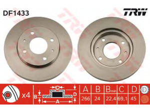 TRW DF1433 stabdžių diskas 
 Dviratė transporto priemonės -> Stabdžių sistema -> Stabdžių diskai / priedai
MB366080, MB366480, MB500968, MB500969