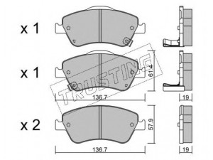 TRUSTING 810.0 stabdžių trinkelių rinkinys, diskinis stabdys 
 Techninės priežiūros dalys -> Papildomas remontas
04465-02160, 04465-02170, 04465-02200