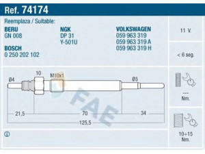 FAE 74174 kaitinimo žvakė 
 Kibirkšties / kaitinamasis uždegimas -> Kaitinimo kaištis
059 963 319, 059 963 319 A, 059 963 319 H