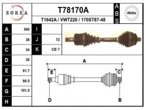 EAI T78170A kardaninis velenas 
 Ratų pavara -> Kardaninis velenas
1132479, 1254276, 7M3407272E, 7M3407272EX