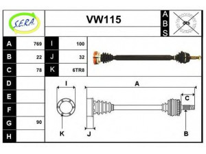 SERA VW115 kardaninis velenas 
 Ratų pavara -> Kardaninis velenas
191407272AF, 191407272AG, 191407272BD