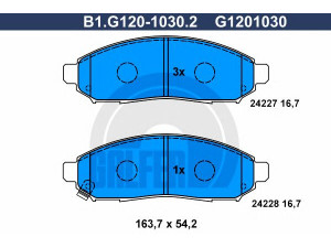 GALFER B1.G120-1030.2 stabdžių trinkelių rinkinys, diskinis stabdys 
 Techninės priežiūros dalys -> Papildomas remontas
41060-EB326, D1M60-CY70B