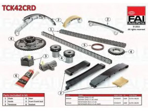 FAI AutoParts TCK42CRD pavaros grandinės komplektas 
 Variklis -> Variklio uždegimo laiko reguliavimo kontrolė -> Sinchronizavimo grandinė/įtempiklis/kreiptuvas -> Pavaros grandinės komplektas
13028-AD212, 13028EB300