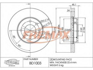 FREMAX BD-1003 stabdžių diskas 
 Stabdžių sistema -> Diskinis stabdys -> Stabdžių diskas
MA 387795, MB 618340, MB 895098