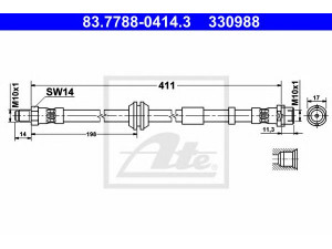 ATE 83.7788-0414.3 stabdžių žarnelė 
 Stabdžių sistema -> Stabdžių žarnelės
30681724, 30683556, 30714412