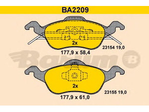 BARUM BA2209 stabdžių trinkelių rinkinys, diskinis stabdys 
 Techninės priežiūros dalys -> Papildomas remontas
1075558, 1107697, 1136519, 1151049