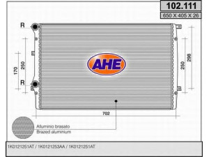 AHE 102.111 radiatorius, variklio aušinimas 
 Aušinimo sistema -> Radiatorius/alyvos aušintuvas -> Radiatorius/dalys
1K0121251AT