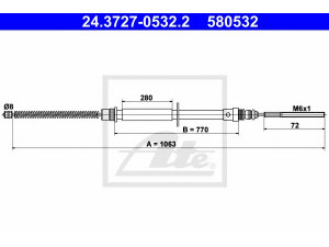 ATE 24.3727-0532.2 trosas, stovėjimo stabdys 
 Stabdžių sistema -> Valdymo svirtys/trosai
4745 F2, 4745 G9, 1473322080, 4745 F2