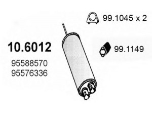 ASSO 10.6012 vidurinis duslintuvas 
 Išmetimo sistema -> Duslintuvas
171764, 95576336, 95588570